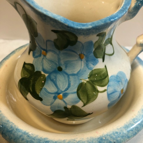 1940’s Cash Family Pottery Erwin Tennessee Small Hand Painted Pitcher Wash Basin - Picture 11 of 13